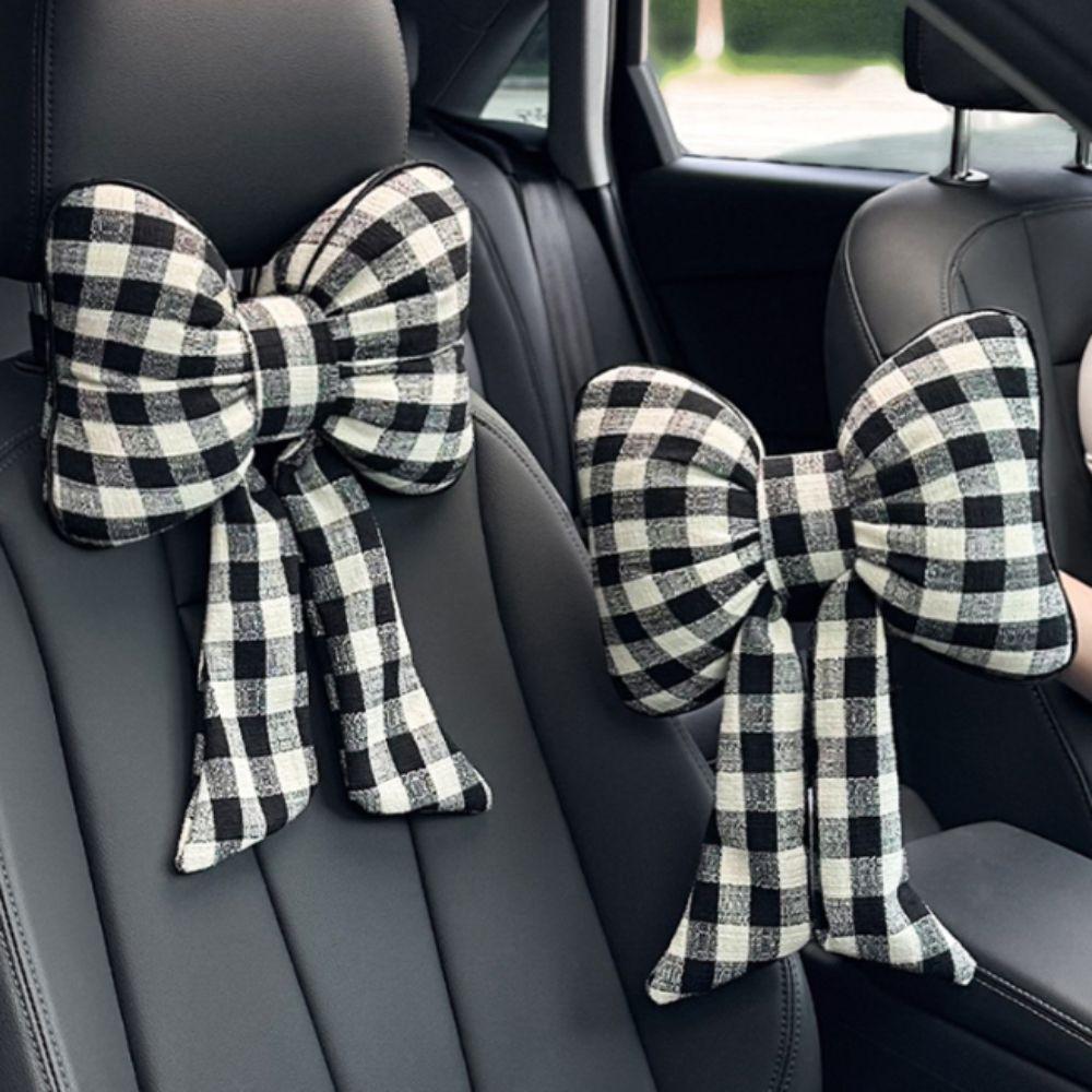 Grid Pattern Bowknot Pillows Plaid Interior Car Seat Cushion Bow Shape Pillow Adults Use