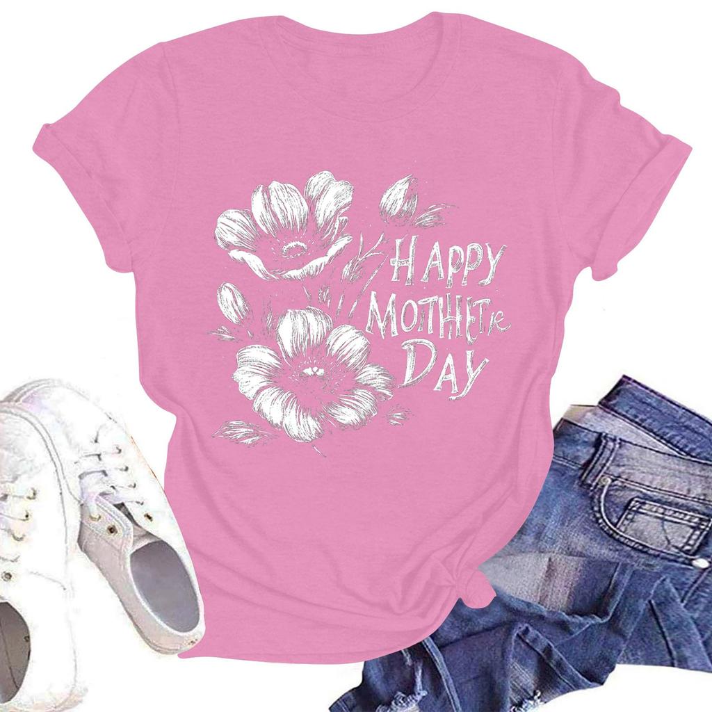 Women's Casual Fashion Street Slim Short Sleeve Mother's Day Printed T-Shirt Top