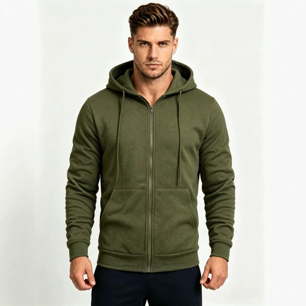 Men's Hoodie, Spring and Autumn Fashion Zipper Cardigan, Men's Solid Color Zipper Cardigan, Hooded Sweatshirt Jacket