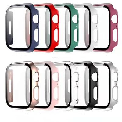 Закаленное стекло+чехол для Apple Watch 9 8 7 45мм 41мм ПК бампер защитная пленка для экрана чехол iWatch Series 7 6 5 4 SE2 44мм 40мм 42мм 38мм