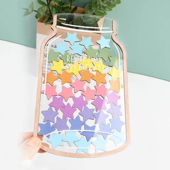 Wooden Reward Jar with 25 Colorful Stars Flowers Kids Students Potty Training Positive Behavior Chart System Home Classroom Management Tool