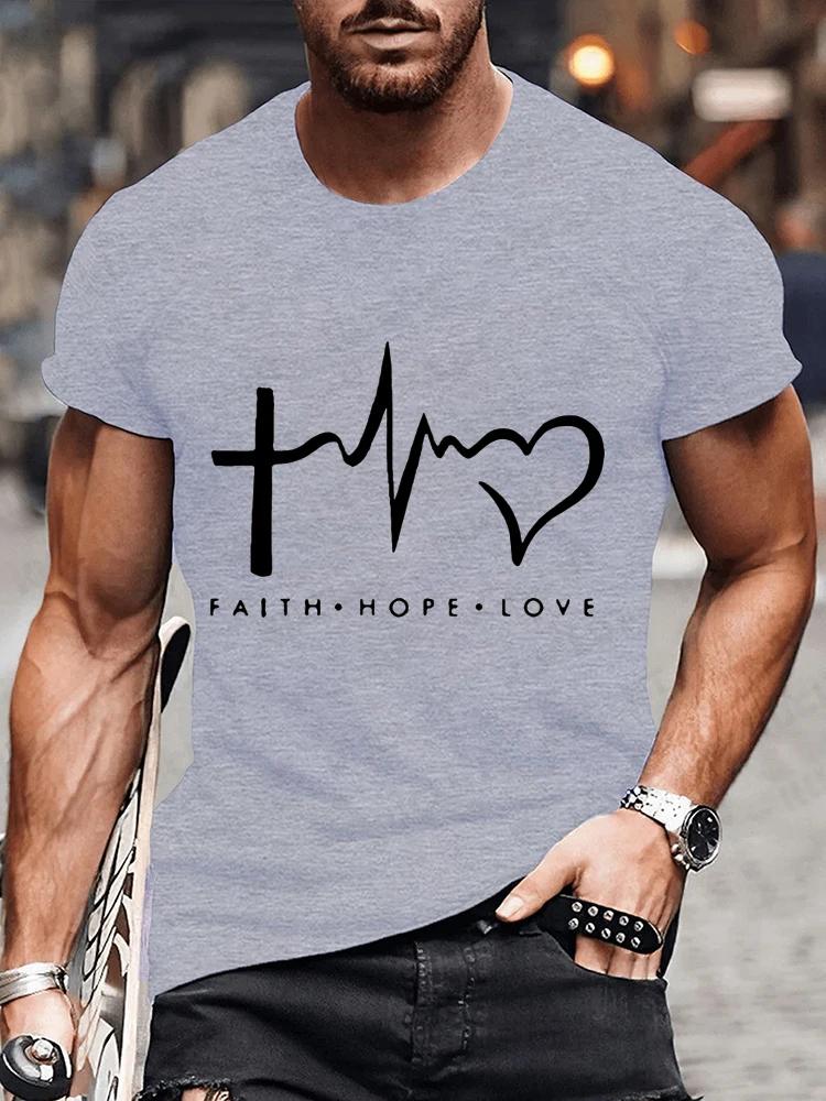 New Summer Round Neck Short Sleeve T-shirt for Men Christian Faith Cross Graphic Fshion T Shirts Short Sleeve Tee Tops