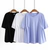 Women's Spring Solid Color Loose Pullover Top Round Neck Split Sleeve Comfortable T-Shirt