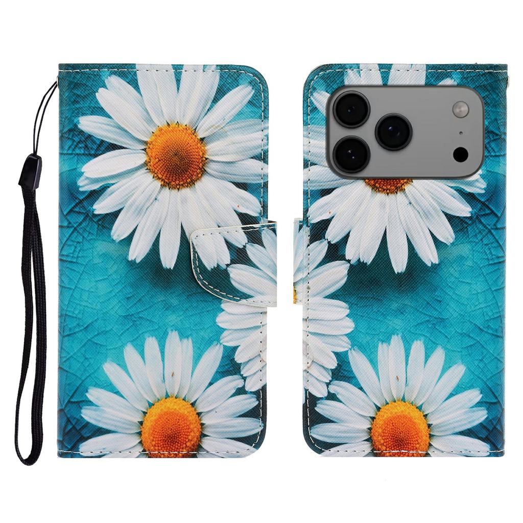 For iPhone 17 Pro Max Case Pattern Printing Protective Leather Folio Phone Cover with Wrist Strap