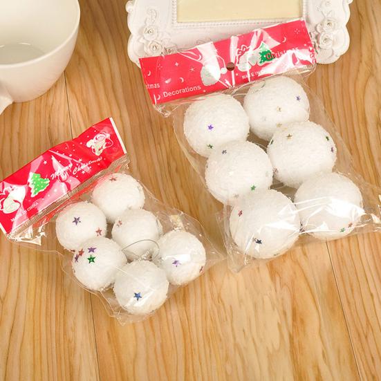 Yousheng 6 шт. Рождественские шары из белой пены, рождественские шары со звездами и блестками, небьющиеся, легкие подвесные шары для украшения елки, декор для праздничной вечеринки