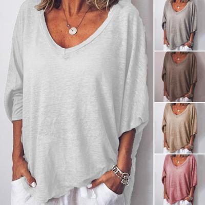 Женская футболка с V-образным вырезом и рукавом «летучая мышь» 3/4, пуловер, однотонные свободные тонкие футболки, дышащие легкие футболки