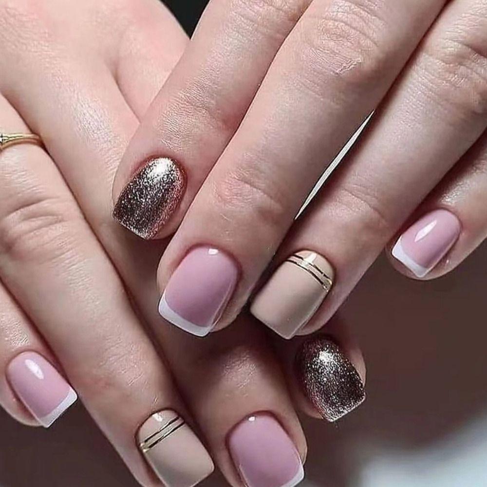 Short Round False Nails Aurora Borealis Nail Tips Fashion Fake Nails for DIY