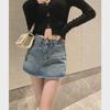 2025 Plus Size Spicy Retro A-line Denim Mini Skirt - High Waist Summer Skirt Pants for Women