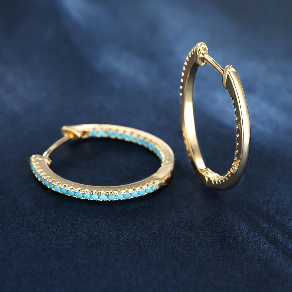 Серьги-кольца с синим цирконием для женщин, классические золотые свадебные украшения, модные свадебные круглые серьги с кристаллами