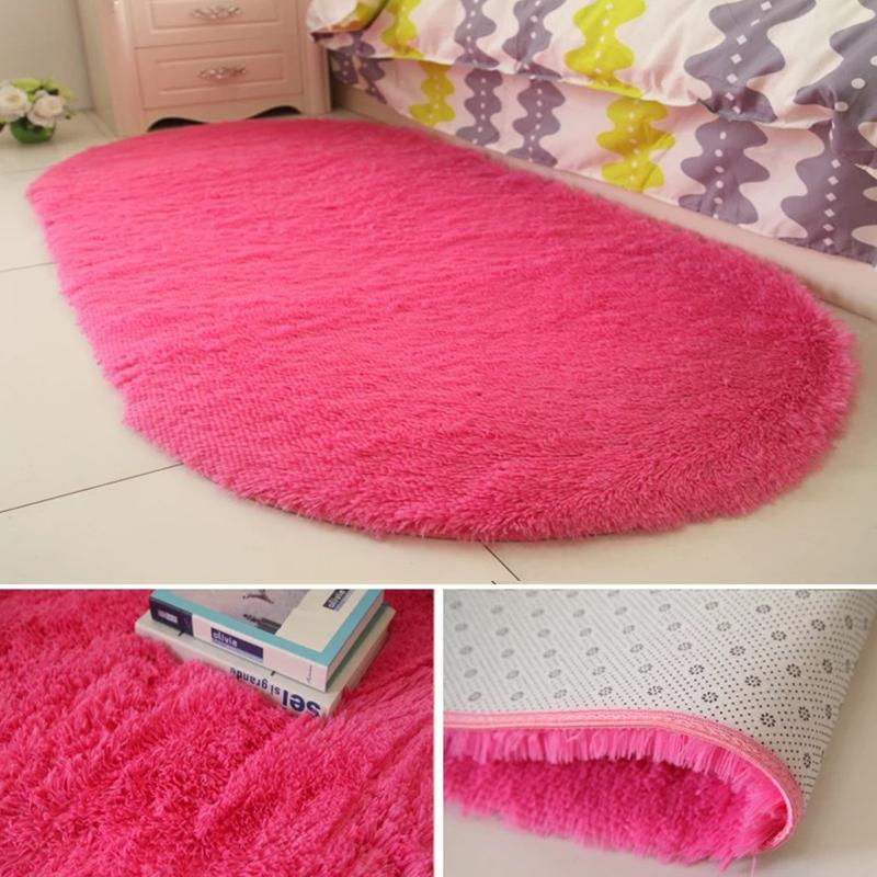 Bedroom Decoration Anti-Slip Home Oval Fluffy Soft Plush Carpet Floor Mat Area Rugs Bedside Shaggy