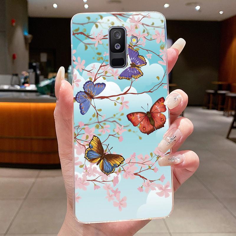 For Samsung A6+ A6 2018 SM-A605G A600F Back Cover For Samsung Galaxy A6 Plus 2018 Case Clear Fashion Butterfly Flower Phone Case