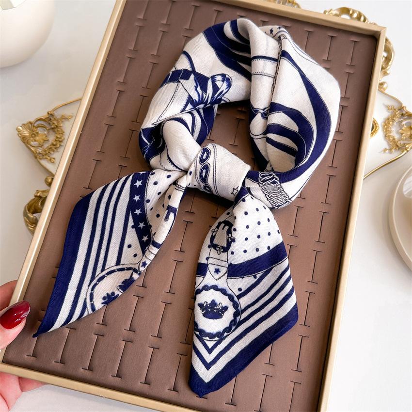 European and American fashion chain thin small square scarf retro silk scarf herringbone pattern headscarf imitation velvet shawl scarf scarf women