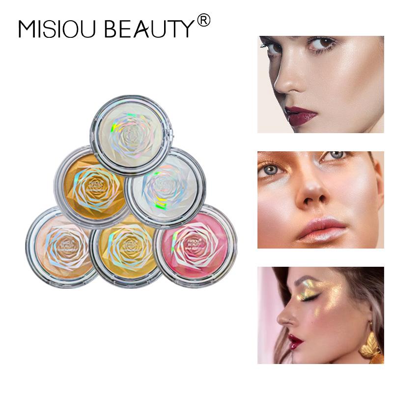 Rose Diamond Highlighter Blush & Contour Palette: 3D Pearlescent Face & Eye Brightener