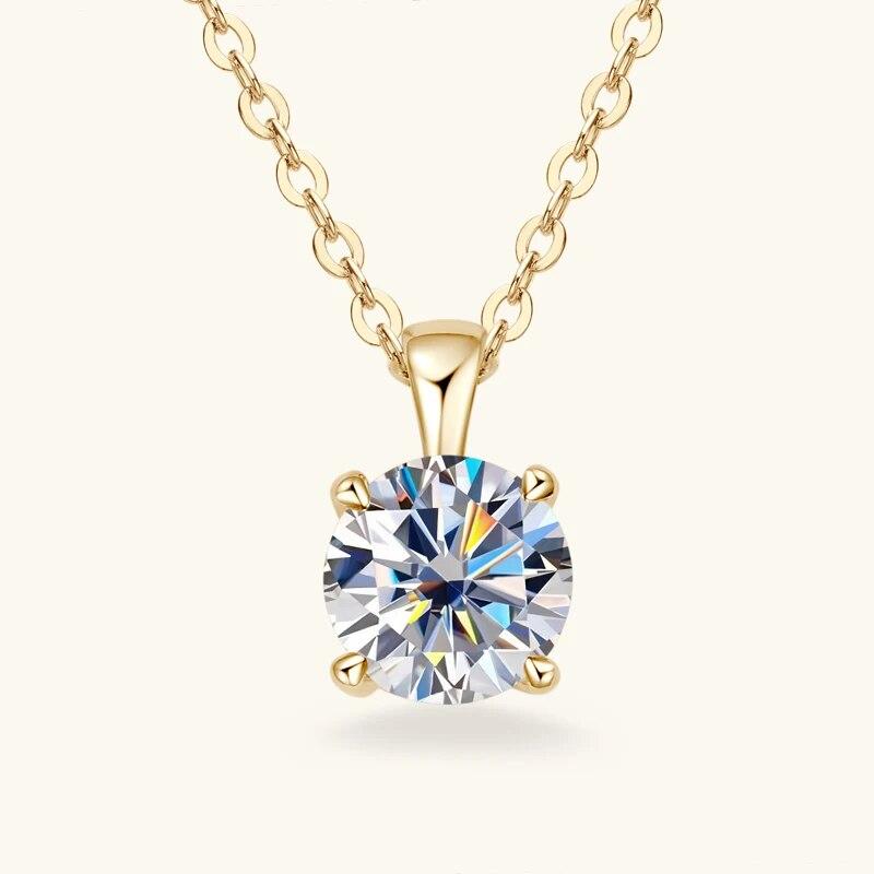 D Color 6.5mm 1.0 Carat Moissanite Solitaire Drop Necklaces 18k Gold Plated Pendant Original Real 925 Silver Chain Jewelry for Women