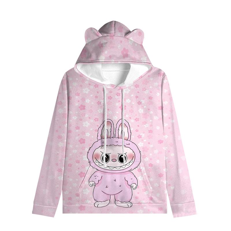 Labubu пуловер дети толстовки с капюшоном кошачьи ушки мультфильм толстовка подростков мальчики девочки косплей костюм толстовки