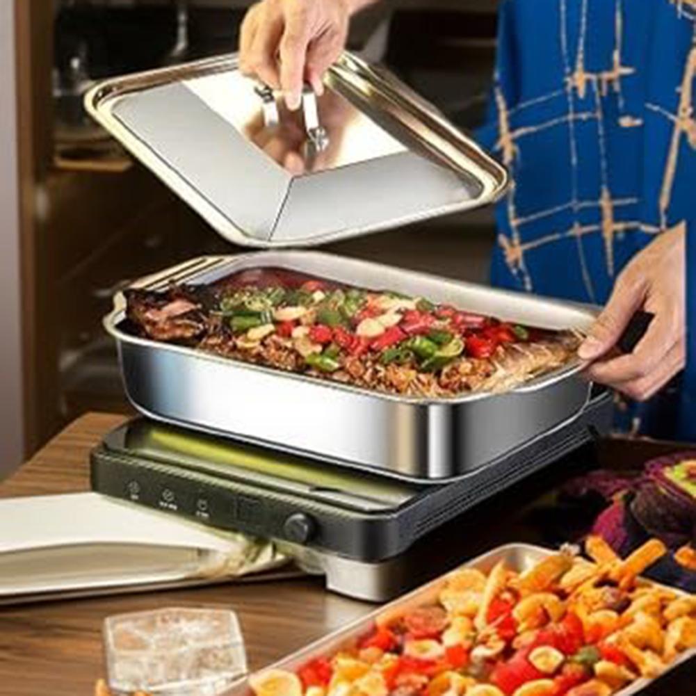 Профессиональная форма для лазаньи из нержавеющей стали 18x11 дюймов глубиной 3 дюйма, с крышкой и ручками с защитой от нагрева для приготовления от духовки до стола
