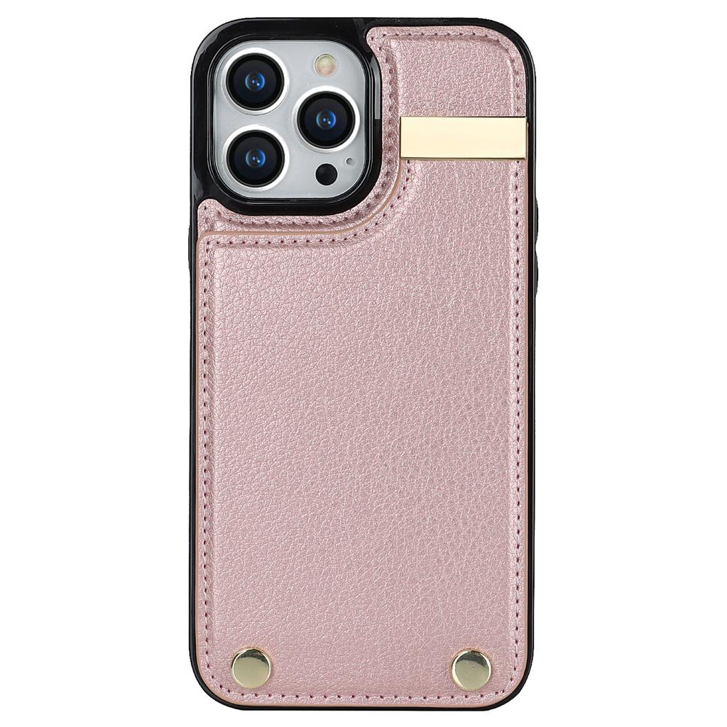 For iPhone 13 Pro Max Case Phone Cover TPU+PU Leather+Metal Shell with Card Holder
