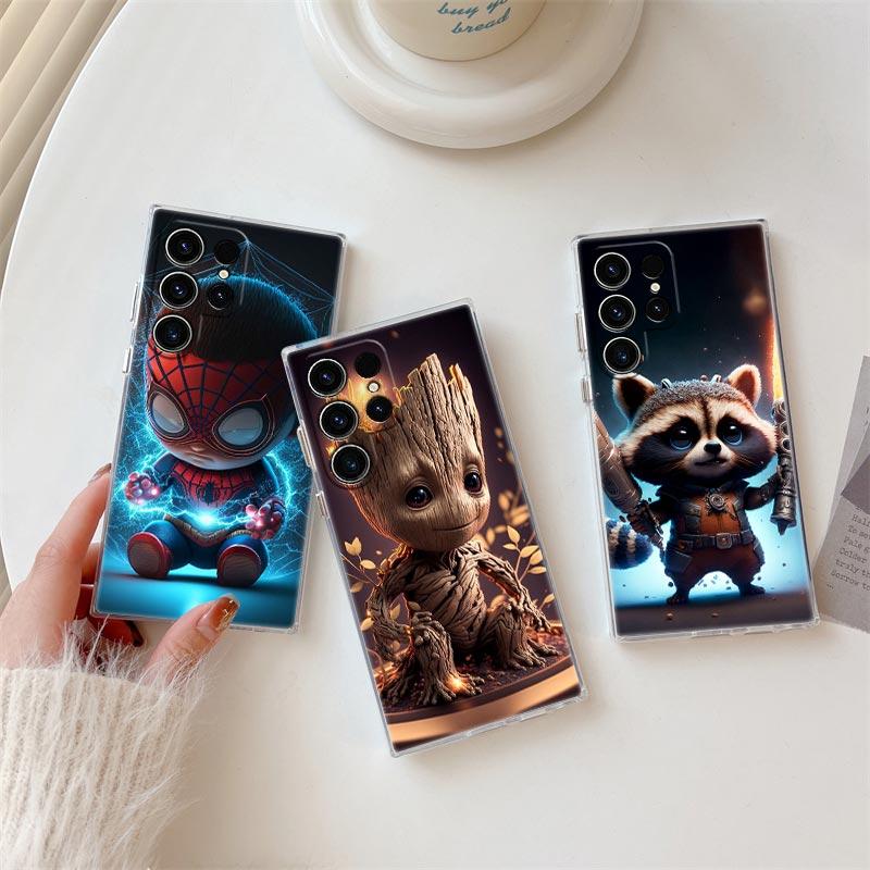 Милый прозрачный чехол Marvel Baby Groot Rocket для Samsung Galaxy S26 S25 Ultra S24 S22 S26 Plus S20 S23 S21 S25 FE Прозрачная крышка