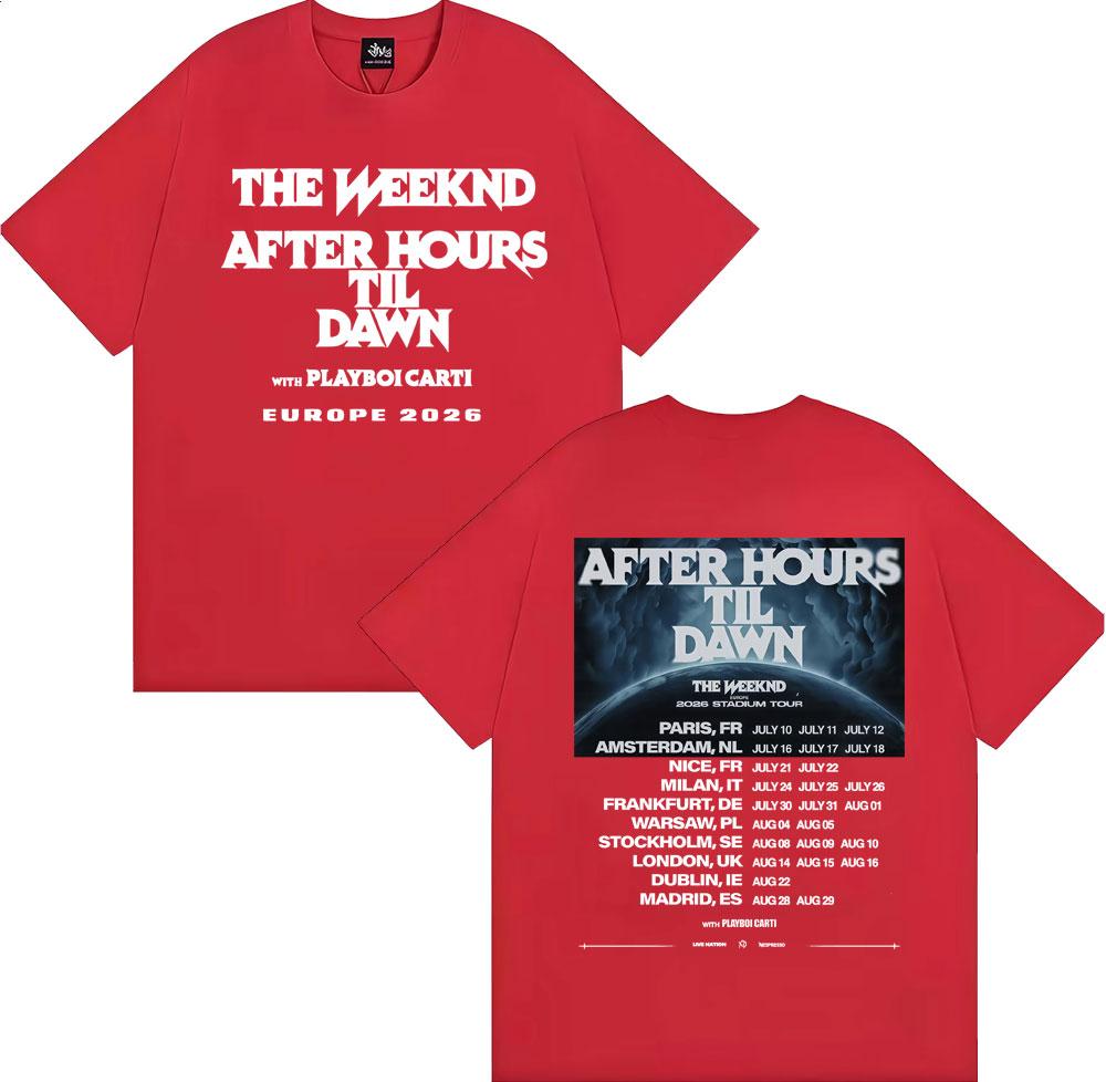 The Weeknd After Hours Til Dawn Европа 2026 Стадионный тур Футболки Унисекс Женская Мода Хип-хоп Хлопковые Футболки Уличная одежда
