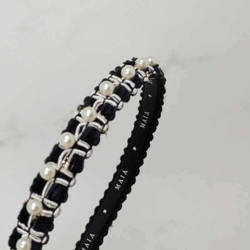 Ободок для волос с жемчужными бусинами MAIA - Черный