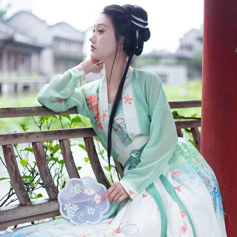 Китайская фея Ханфу, повседневная одежда, женский костюм с плиссированной юбкой