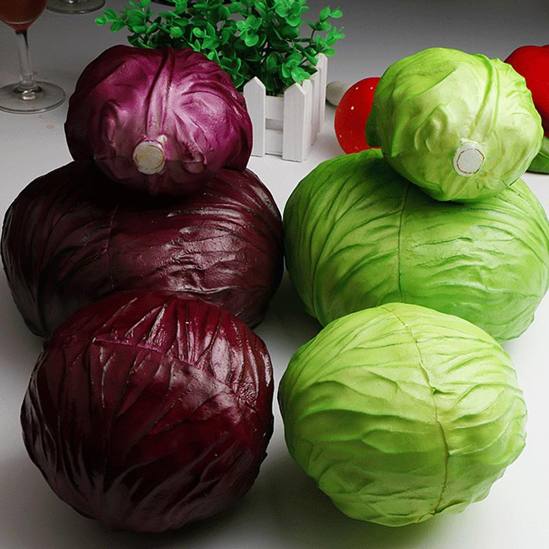 Artificial Cabbage Realistic Craft Simulation Fake Vegetable Green Purple Model for Kitchen Decor