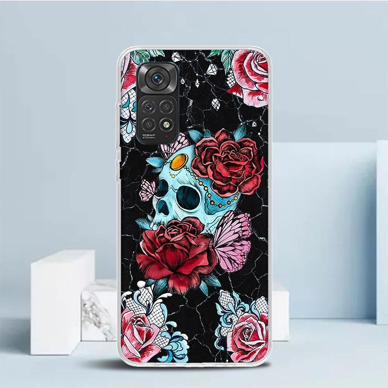 Человеческий скелет Красная роза Чехол для телефона для Xiaomi Redmi Note 15 14 14S 13 12S 12 Pro Plus 11S 11 11T 11E 10S 10 + Мягкая задняя крышка из ТПУ