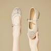 Fashion Vintage Single Shoes Women Summer New Round Toe Shallow Mouth Cutout Breathable Rhinestone Mary Jane Women's Shoes