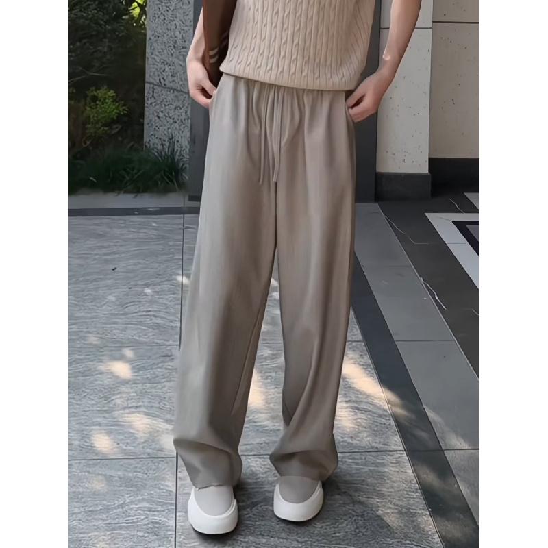 Lazy style drooping casual pants for men in summer, loose and wide legs, comfortable and simple, solid color drawstring pants