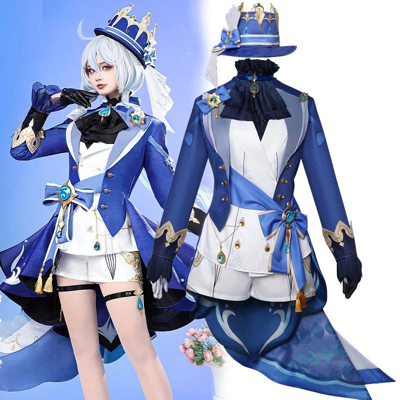 Furina/Focalors Косплей Аниме Игра Genshin Impact Костюм Коронированная Прима Униформа Парик Шляпа Платье Женская Вечеринка на Хэллоуин Ролевая Игра Одежда Одежда