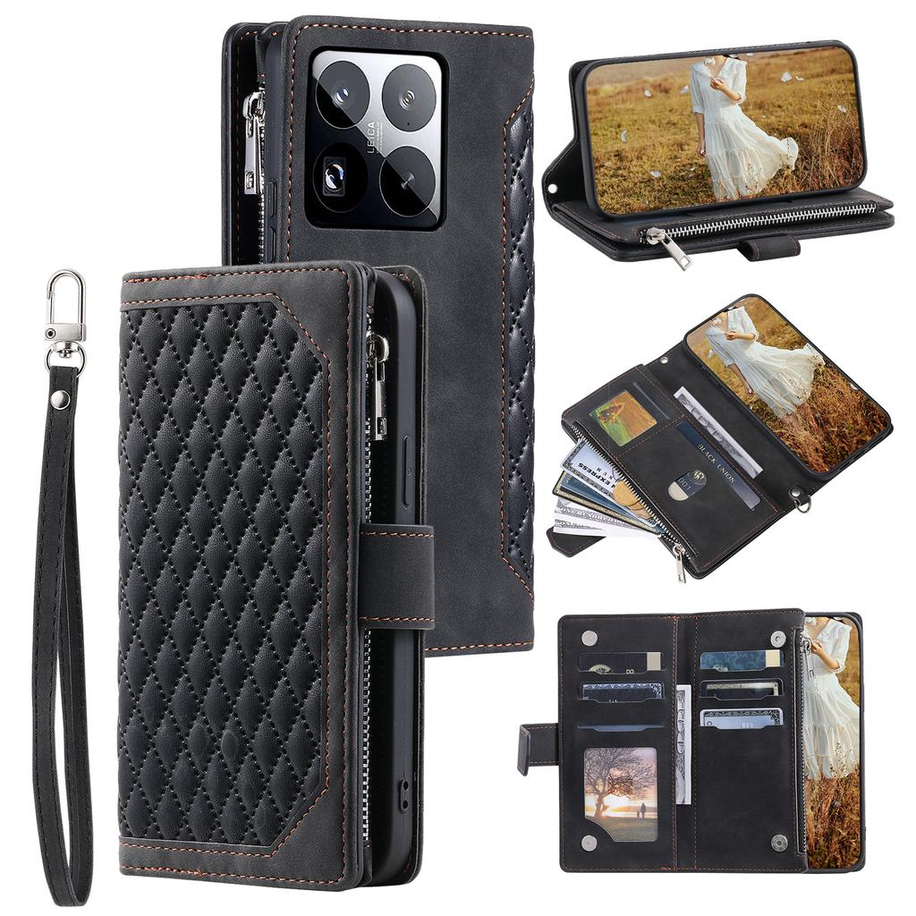 Style 005 For Xiaomi 15 Pro Wallet Case Rhombus Stitching Line PU Leather Phone Cover