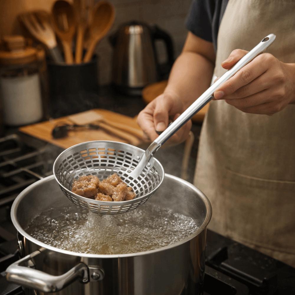 Anti-scald Long Handle Skimmer Heavy Duty Kitchen Strainer Food Straining Spoon Kitchen Tool