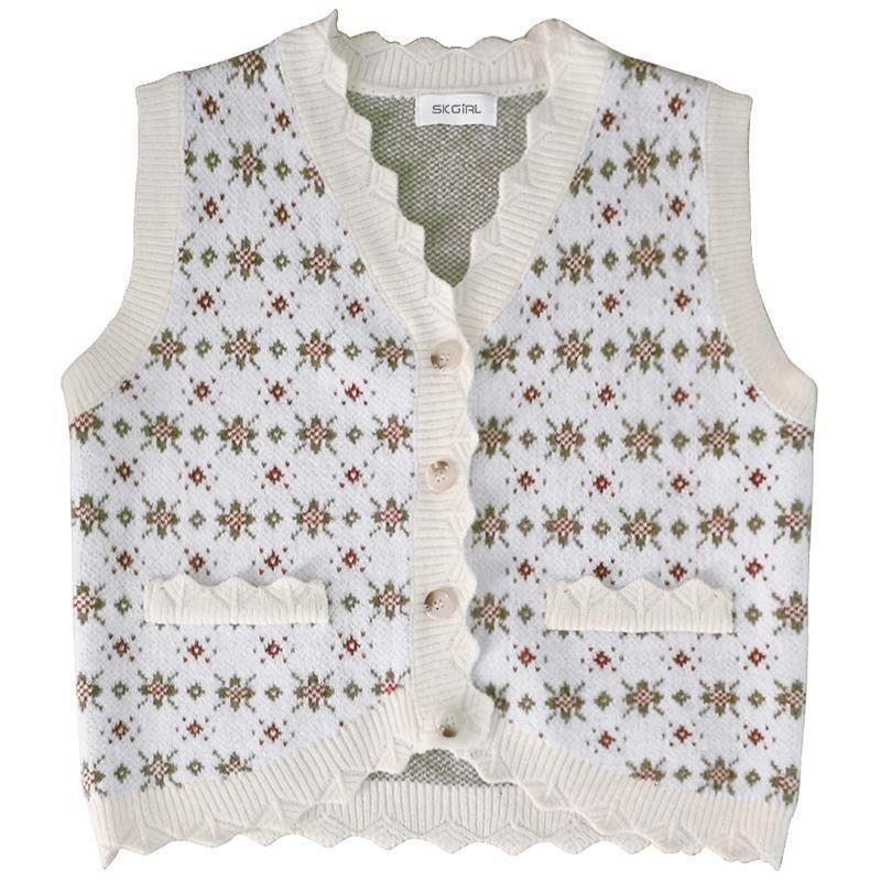 Вышитый V-образный вырез трикотажный свитер жилет женский свободный без рукавов пуловер свитер жилет женский