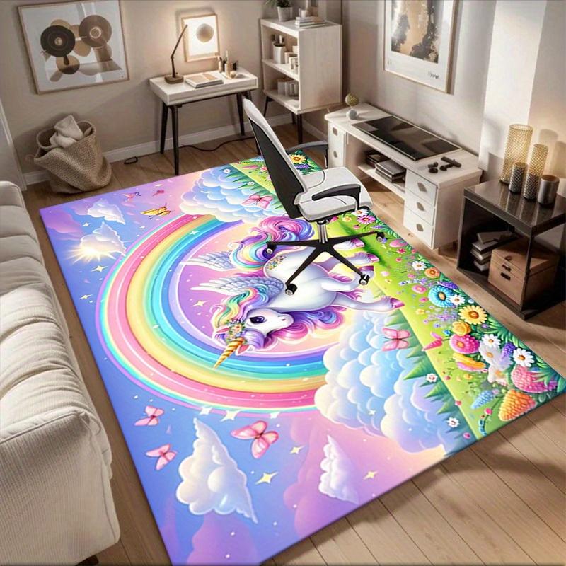 1pc Rainbow pony Soft Printed Area Rug, Office Carpet, Under Chair Protector Blanket for Bathroom, Living Room, Bedroom, Laund