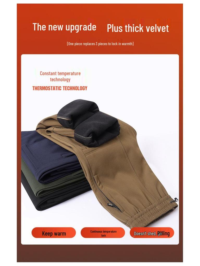 Осенне-зимние унисекс ветрозащитные софтшелл брюки для хайкинга с водонепроницаемой бархатной подкладкой, с возможностью нанесения логотипа