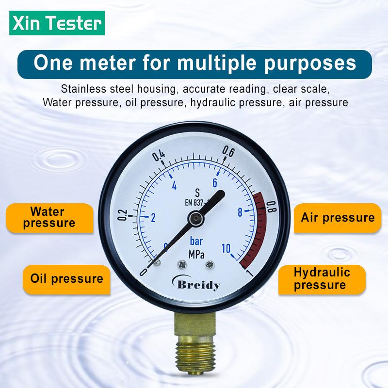 Xin Tester 0-60Mpa Pressure Gauge for Hydraulic Water Oil Air Radial Axial Diameter 60mm Thread G1/4