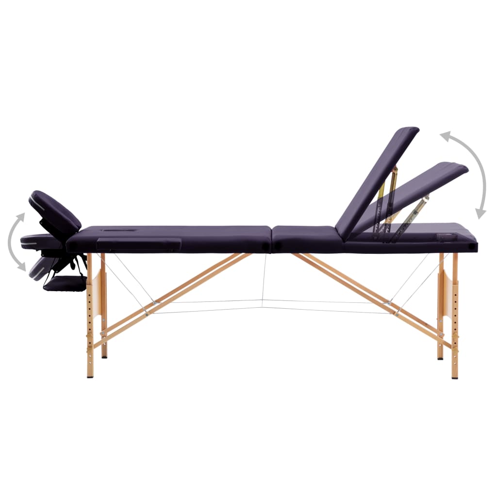 Folding Massage Table with 3 Zone Design and Wooden Frame Purple