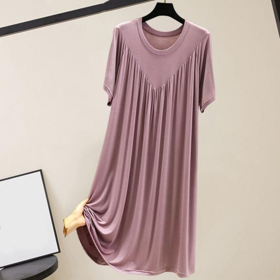 Женское ночное платье, плиссированное тонкое платье с круглым вырезом и короткими рукавами, свободное спальное однотонное платье до колена, одежда для сна, домашнее платье, женская одежда