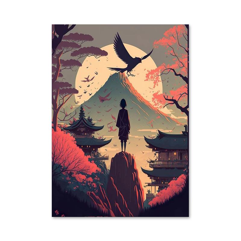 Ретро Фэнтези Япония Дом Деревенский Пейзаж Плакаты и принты Холст Картины Озеро Сакуры Настенное Искусство Для Гостиной Домашний Декор