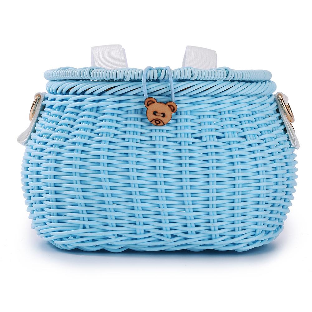 Bike Handwoven Basket Backpack with Lid Bike Scooter Tricycle Basket Adjustable Leather Straps for Kids Adult Bikes