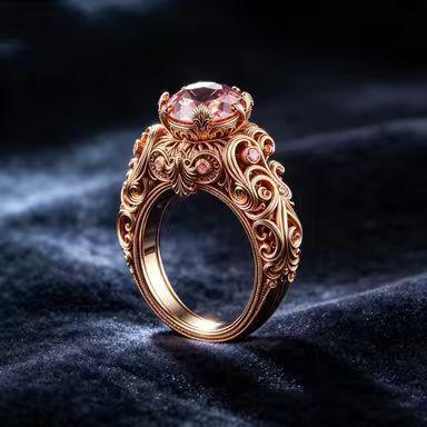 New gold-plated pink zircon lady engraved exquisite pattern luxury niche finger