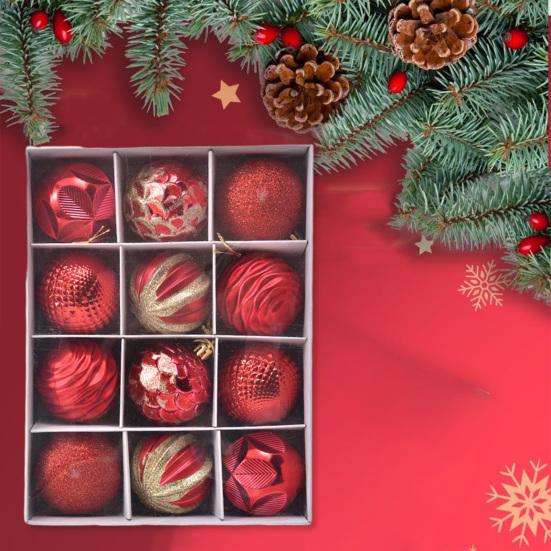 12 шт., украшения из елочных шаров, 6 см, разная текстура, с подвесным ремешком, создают атмосферу, праздничные украшения, шары