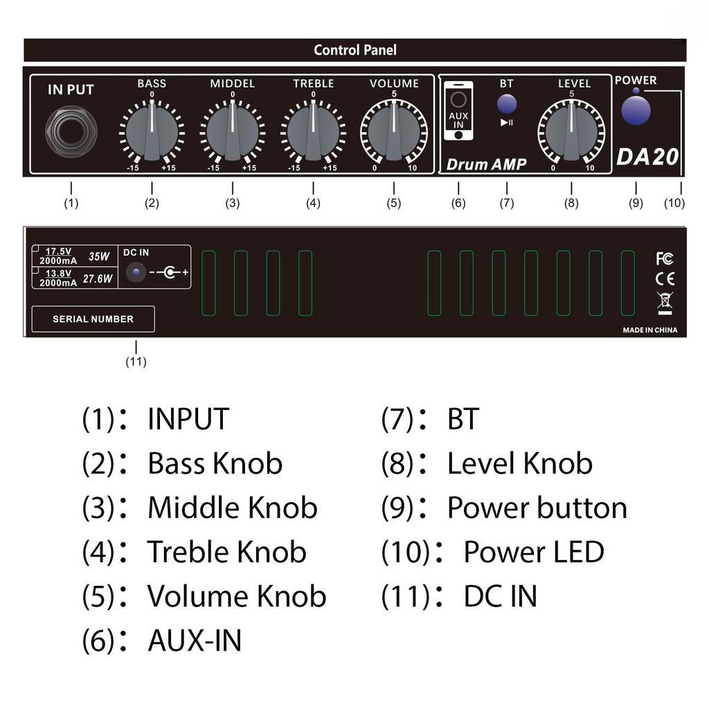 25 Вт Домашняя практика Репетиции Электробарабаны Клавишные Деревянные гитары Усилитель Портативный Электронный барабан Динамик