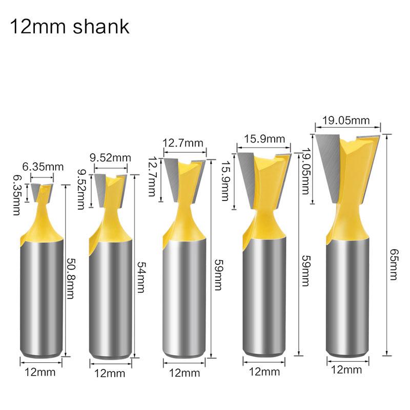 Набор из 5 шт. 12 мм 1/2-дюймовых хвостовиков для соединения «ласточкин хвост» 14 градусов для деревообработки, гравировки, фрезы для дерева