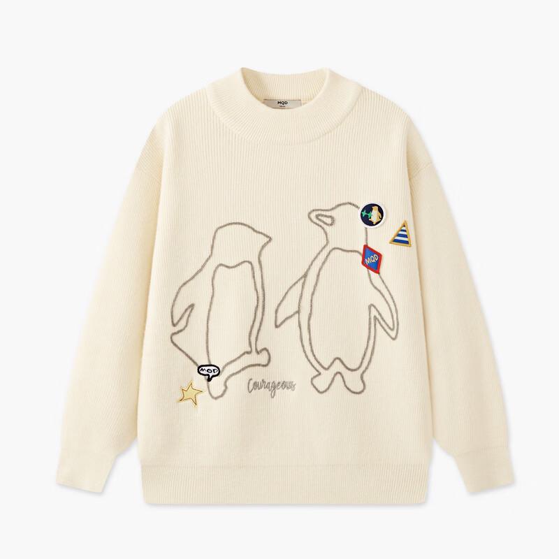 MQD Kids' Warm Mock Neck Cartoon Letter Pullover Sweater