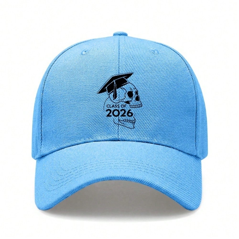 Class Of 2026 Skull Print Baseball Hat - Unisex Adjustable Polyester Soft Fabric Breathable Lightweight Casual Streetwear Graduation Gift For Students
