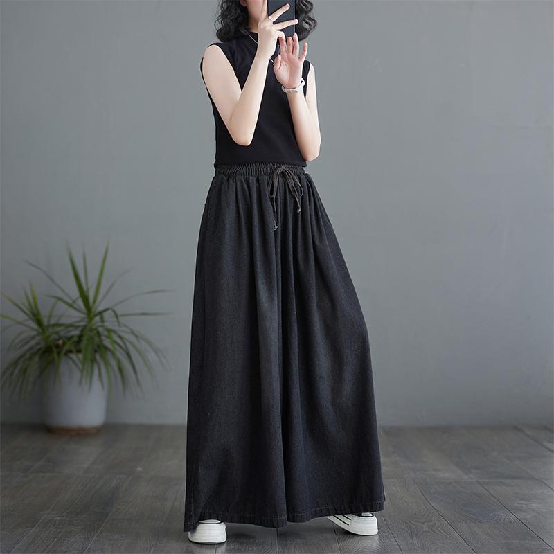 DIMANAF 2024 летние женские длинные брюки больших размеров, свободные широкие брюки, повседневные однотонные винтажные джинсы большого размера