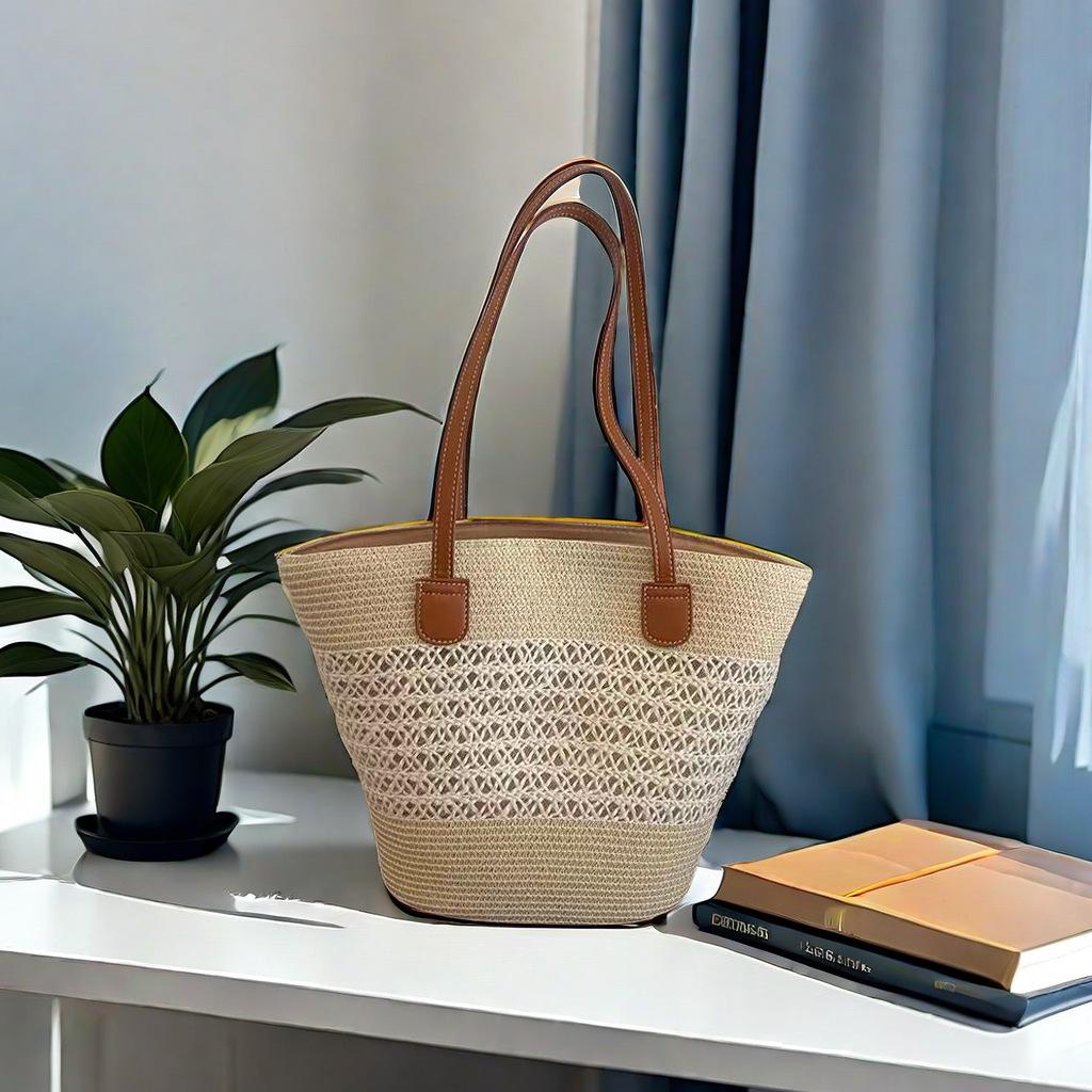 Большая женская соломенная пляжная сумка-тоут - летняя сумка, сумка на плечо с видом на море, в стиле корзины для овощей
