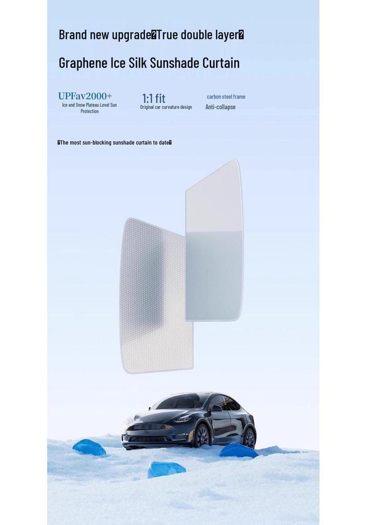 Graphene Sunroof Sunshade for Tesla Model Y/3: Total Sun Protection, Heat Insulation, Blackout Board.
