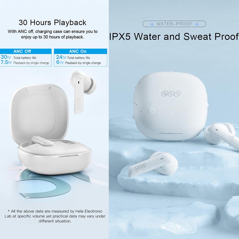 QCY HT05 ANC Беспроводные наушники 40 дБ с шумоподавлением Bluetooth 5.2 Наушники 6 микрофонов ENC HD Call TWS Наушники Режим прозрачности